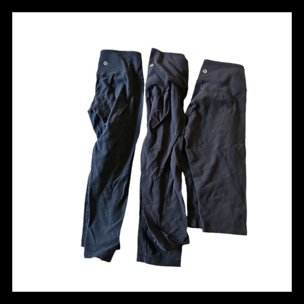 Lot of 3 Lululemon Black Leggings Cropped‎ size 4 Play Wash Wear Pililng